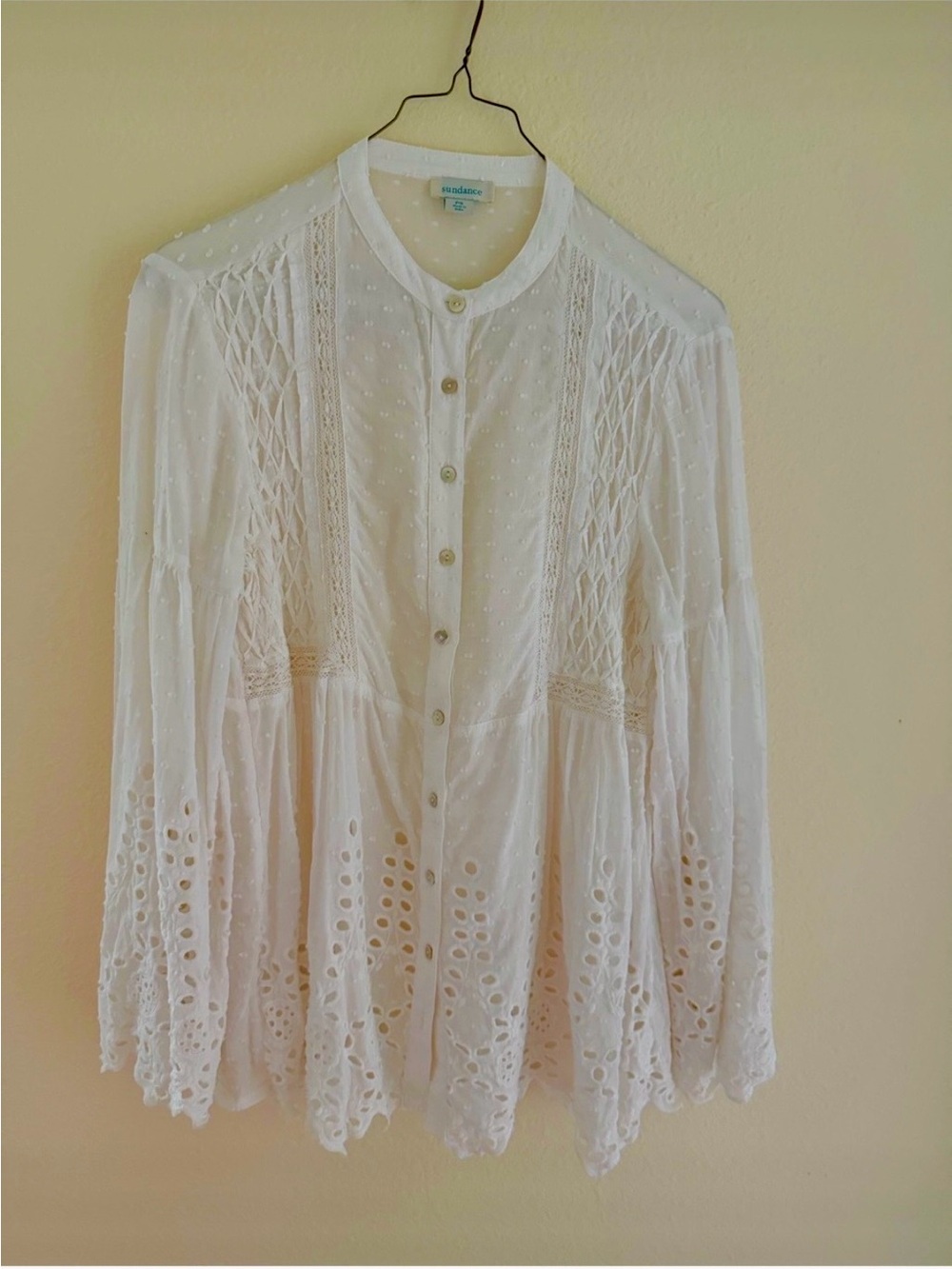 Sundance Cottage Core  White Eyelet Blouse Size PS
